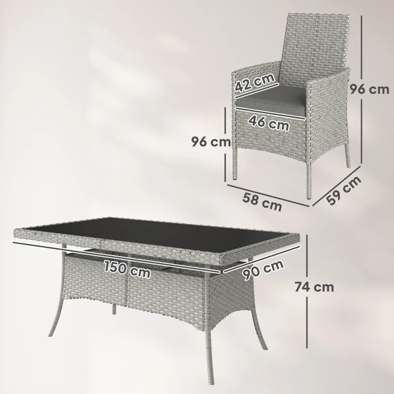 Best Seven-Piece Rattan Dining Set - Grey - Image 3