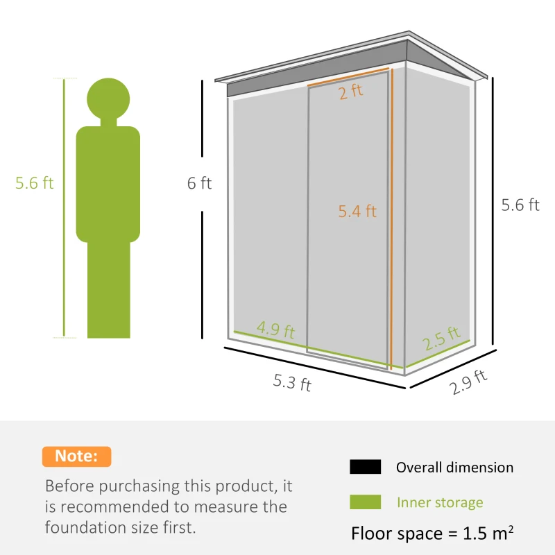 Best 5 x 3ft Garden Storage Shed with Sliding Door and Sloped Roof Outdoor Equipment Tool, Black - Image 3