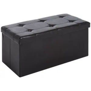 Best Folding Faux Leather Storage Cube Ottoman Bench Seat PU Rectangular Footrest Stool Box (Brown)