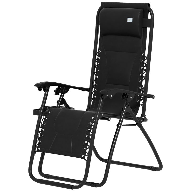 Best Zero Gravity Lounger Chair, Folding Reclining Patio Chair with Padded Seat, Cup Holder, Soft Cushion and Headrest for Poolside, Camping, Black - Image 11