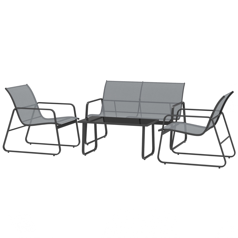 Best 4 Piece Garden Furniture Set Outdoor Patio Sofa Set with Double Chair, Single Chairs and Glass Top Table for Terrace and Balcony, Light Grey - Image 11