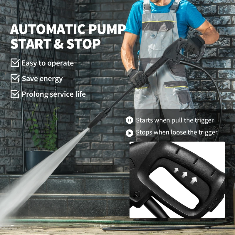 Best 1800W High Pressure Washer, 150 Bar Pressure, 420 L/h Flow, Portable Power Washer Jet Wash Cleaner with Adjustable Nozzle, 6M Hose, Hose Reel, Steel Handle for Home Patio Car Driveway, Green - Image 6