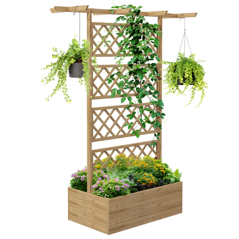 Best Wooden Trellis Planter Box, Raised Garden Bed to Grow Vegetables, Herbs and Flowers, Natural Tone