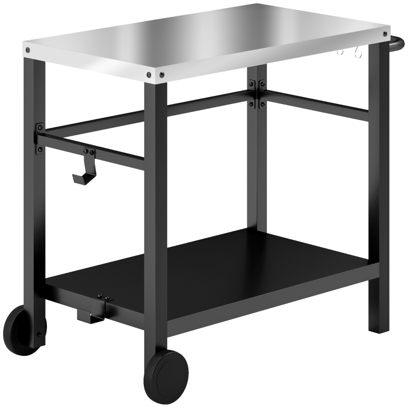 Best Outdoor Grill Dining Cart 2-Shelf Movable Pizza Oven Table Stand with Stainless Steel Top, Portable BBQ Trolley Food Prep Outdoor Kitchen BBQ Station with Hooks Wheels Handle, Charcoal Grey - Image 11