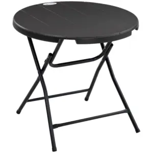 Best Foldable Round Garden Table for 4, Outdoor Dining Table with HDPE Tabletop and Steel Frame, 80 x 80 x 73 cm, Dark Grey
