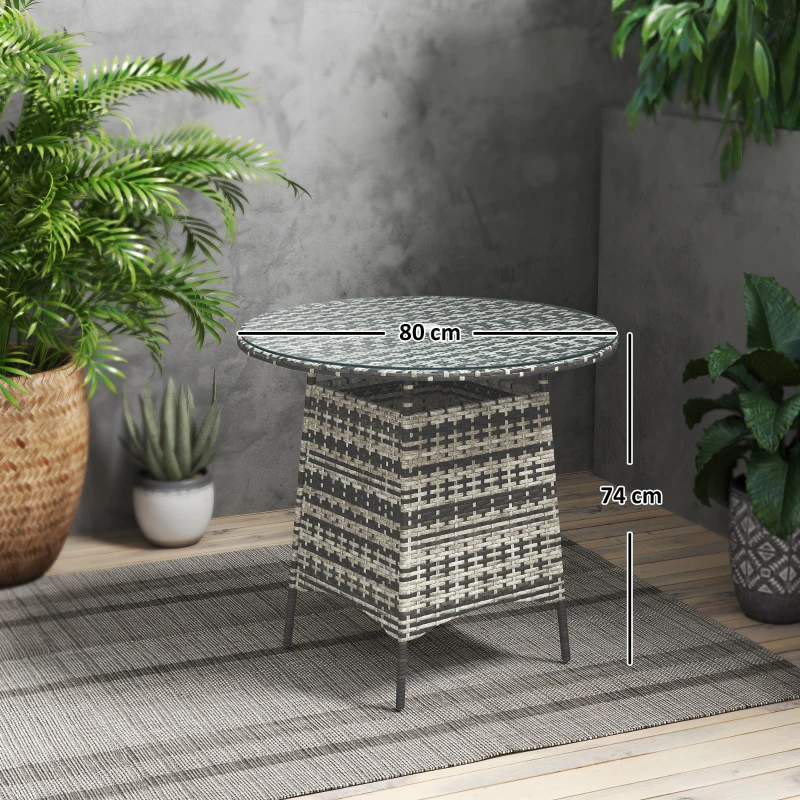 Best Wicker Garden Rattan Table, Patio Furniture Outdoor Coffee Table with Umbrella Hole and Tempered Glass Top, Grey - Image 3