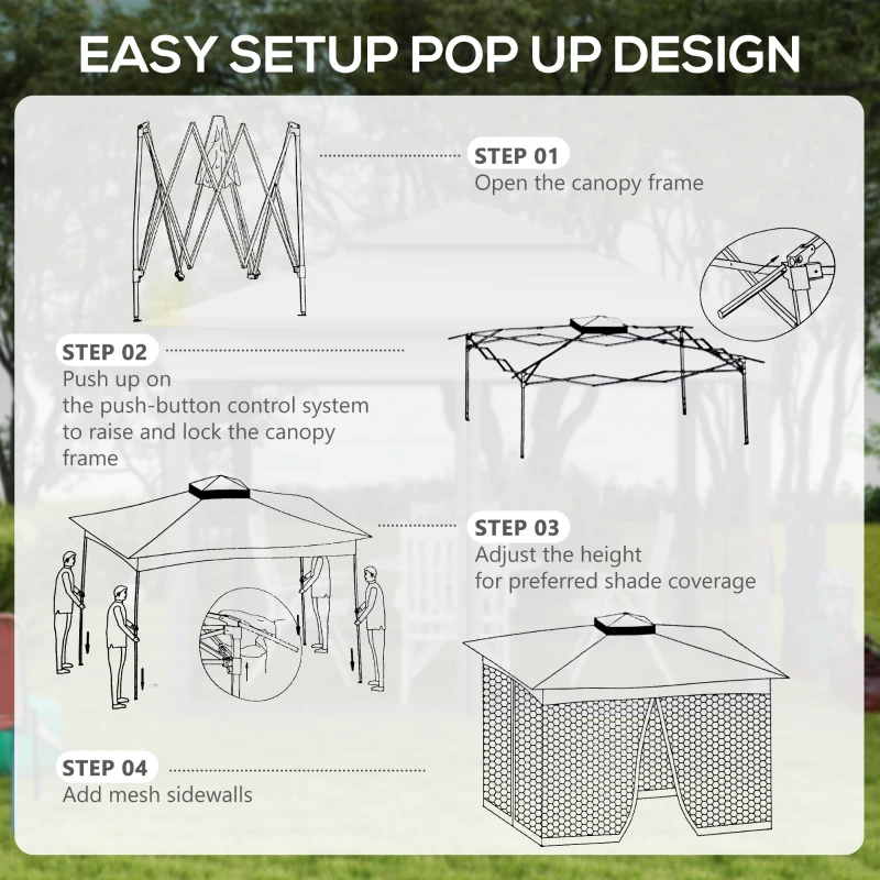 Best 3.25 x 3.25m Pop Up Gazebo, Double-roof Garden Tent with Netting and Carry Bag, Party Event Shelter for Outdoor Patio, Brown and Grey - Image 4
