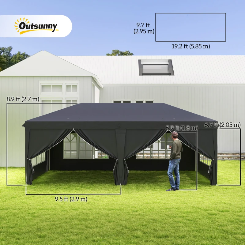 Best 3 x 6 m Pop Up Gazebo with Sides and Windows, Height Adjustable Wedding Camping Party Tent Canopy Marquee with Storage Bag for Garden, Event, Black - Image 3