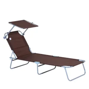 Best Outdoor Foldable Sun Lounger, 4 Level Adjustable Backrest Reclining Sun Lounger Chair with Angle Adjust Sun Shade Awning for Beach, Garden, Patio, Brown