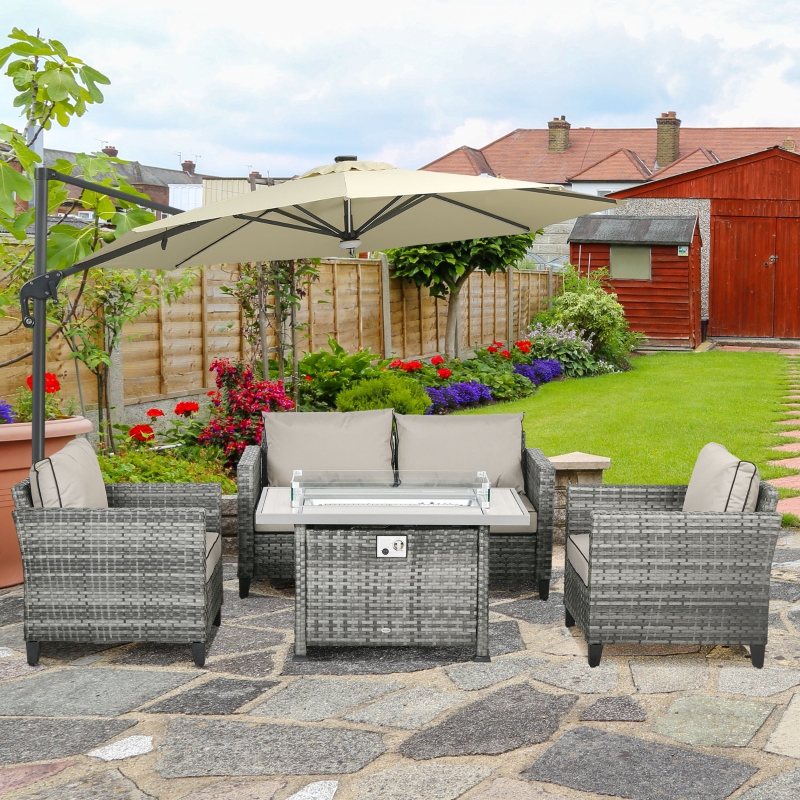 Best 5-Piece Rattan Patio Furniture Set with Gas Fire Pit Table, Loveseat Sofa, Armchairs, Cushions, Pillows, Grey - Image 10