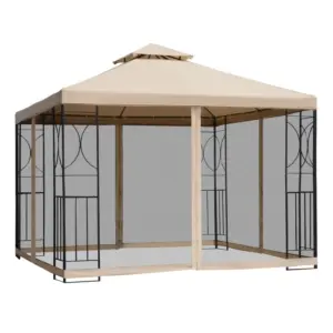 Best 3(m) x 3(m) Garden Gazebo, Double Roof Outdoor Gazebo Canopy Shelter with Netting, Solid Steel Frame for Garden, Lawn, Backyard and Deck
