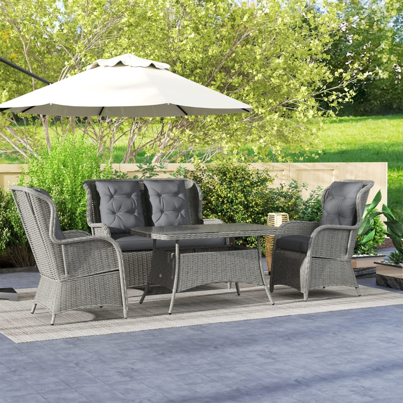 Best Garden PE Rattan Dining Sofa Set, Outdoor 4 Seater Wicker Furniture, High Back Chairs with Cushions, Tempered Glass Coffee Table for Patio, Light Grey - Image 9