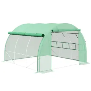 Best Polytunnel Greenhouse Walk-in Grow House Tent with Roll-up Sidewalls, Zipped Door and 6 Windows, 3x3x2m Green