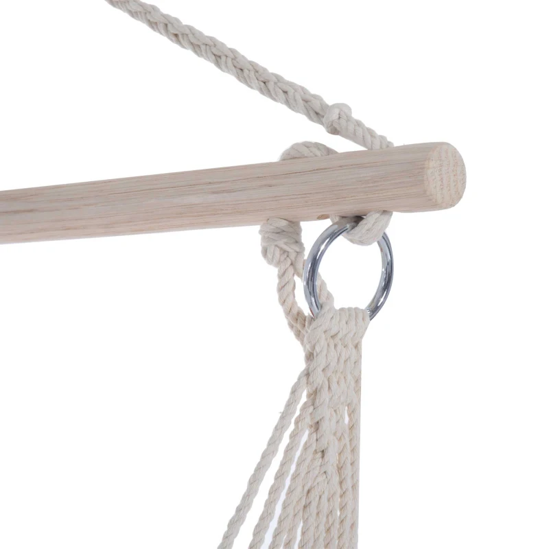 Best Outdoor Hanging Rope Chair with Soft Padded Seat & Backrest, Garden Hammock Chair with Wooden Support Bar Cotton Cloth, Portable Garden Chair for Patio & Tree, Orange - Image 7