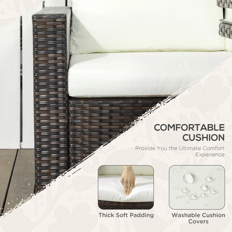 Best Seven-Piece Rattan Garden Sofa Set, with Expanding Table - Cream White - Image 7