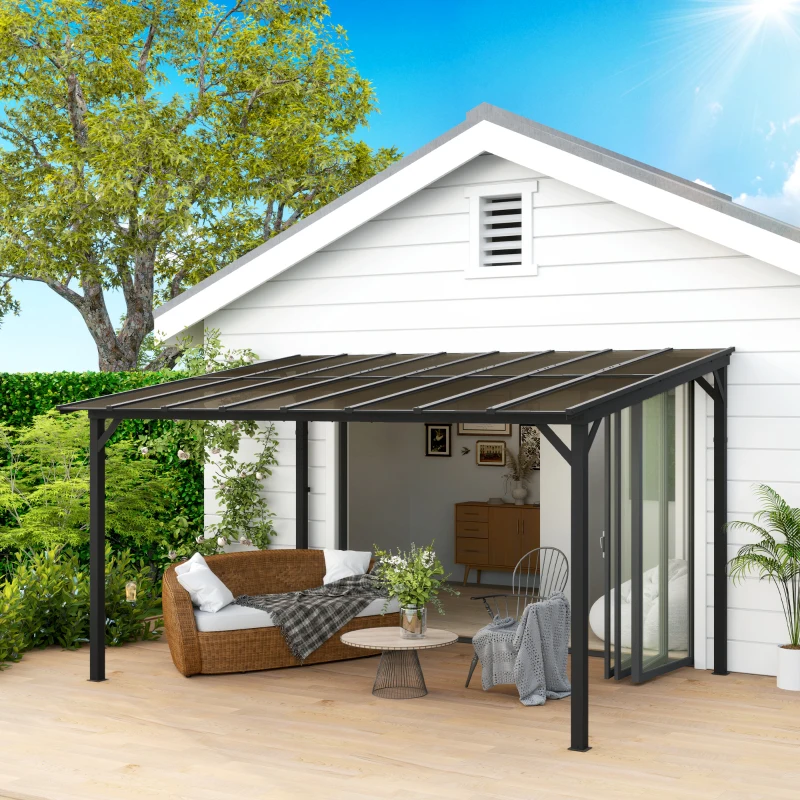 Best 3 x 4.3m Metal Pergola with UPF 50+ and Waterproof Polycarbonate Roof, Wall-Mounted or Free Standing Garden Gazebo, Wind-resistant Outdoor Sun Shade, Dark Grey - Image 2