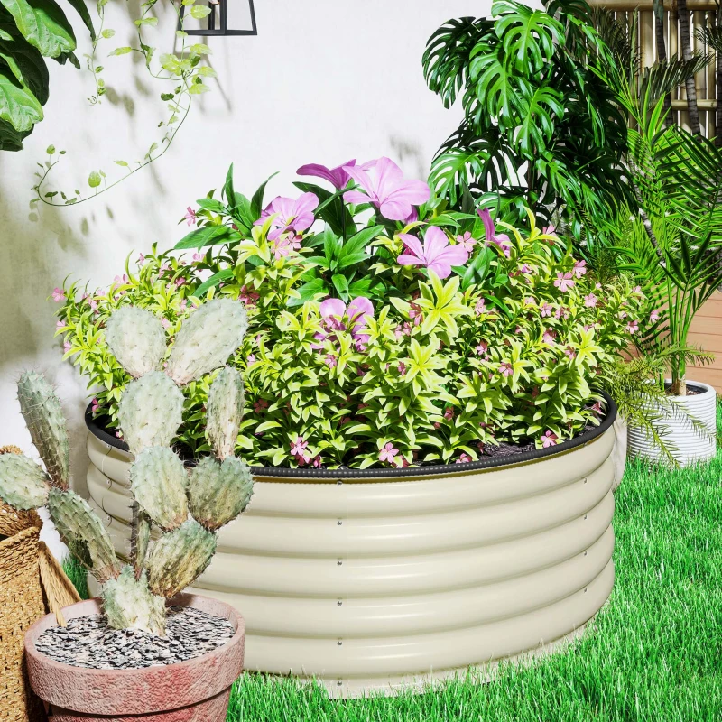 Best Galvanised Raised Garden Bed with Safety Edging, Outdoor Raised Planter Box with Gloves, 120 x 120 x 43cm, Cream White - Image 8