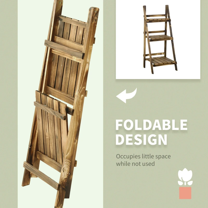 Best Wooden Folding Flower Pot Stand 3 Tier Garden Planter Display Ladder Gardener Storage Shelves Rack Herb Holder (40L x 37W x 93H cm) - Image 6