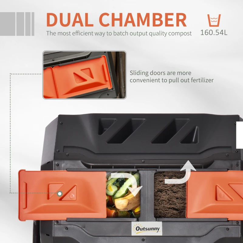 Best 160L 360° Rotating Dual Chamber Composter - Orange - Image 4