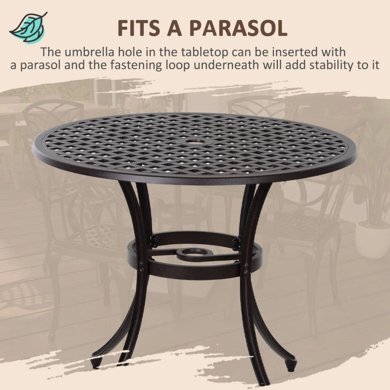 Best 5 Pieces Garden Dining Set for 4, Cast Aluminium Outdoor Dining Set with 4 Armchairs and Round Dining Table with Parasol Hole, Garden Furniture Set, Brown - Image 5