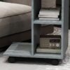 Best C-Shape End Table Unique Storage Unit w/ 2 Shelves 4 Wheels Freestanding Home Office Furniture Cabinet Square Studio Grey - Image 9