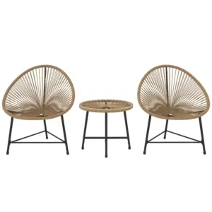 Best 3 Pieces Rattan Bistro Set, Garden Bistro Set with Acapulco Chairs and Glass Top Table, Small Garden Furniture Set with Reinforced Metal Frame for Outdoor, Patio, Balcony, Natural