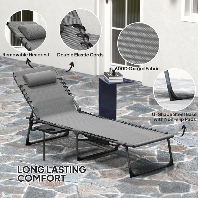 Best Five-Position Reclining Sun Lounger - Grey - Image 5