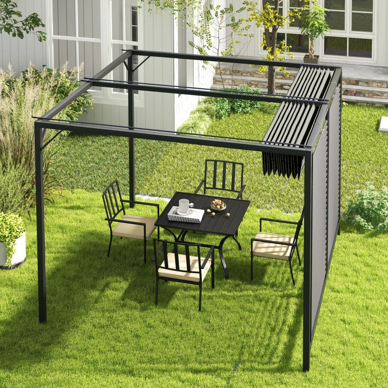 Best 3 x 2.8m Metal Pergola, with Retractable Fabric Roof - Grey - Image 7