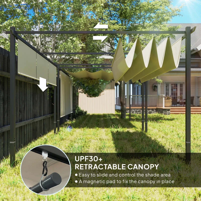 Best 3 x 4m Metal Pergola with Retractable Roof and Roller Shade, Wall-Mounted or Free Standing Garden Gazebo Canopy Pergola Kit, UPF30+ Outdoor Sun Shade Shelter, Beige - Image 4