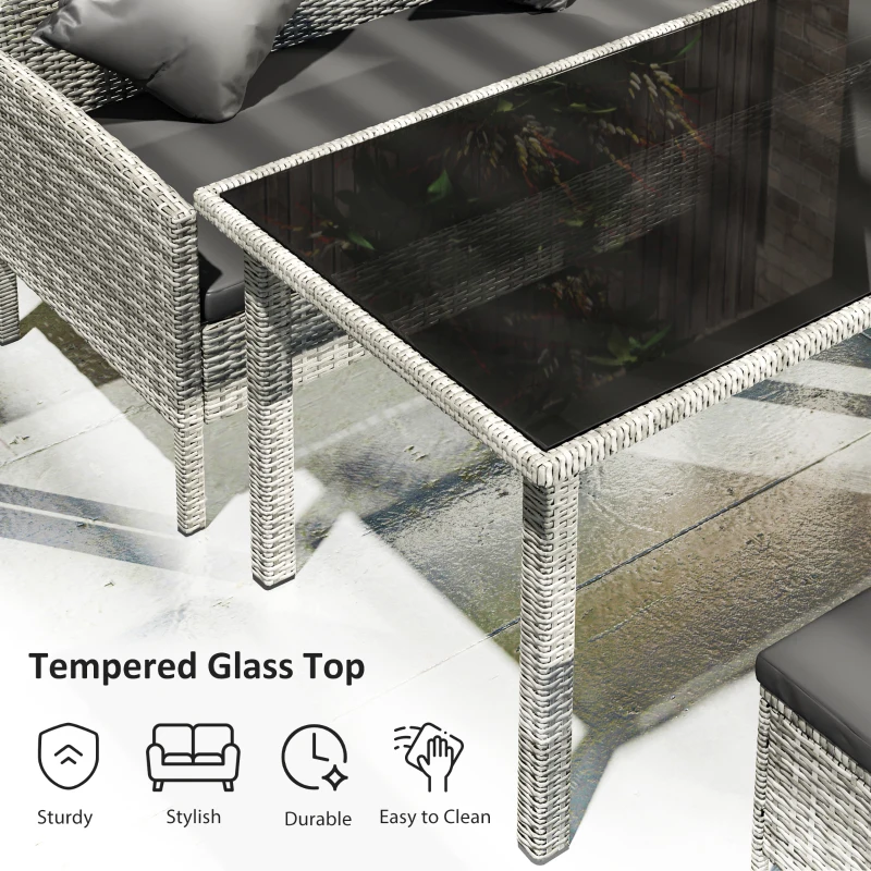 Best tsunny 6-Seater Rattan Dining Set Sofa Table Footstool Outdoor w/ Cushion Garden Furniture, Dark Grey - Image 6