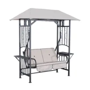 Best Outdoor Garden 2 Seater Canopy Swing Chair Seat Porch Loveseat Vintage Hammock Cushioned Seat w/ and Side Drink Panel