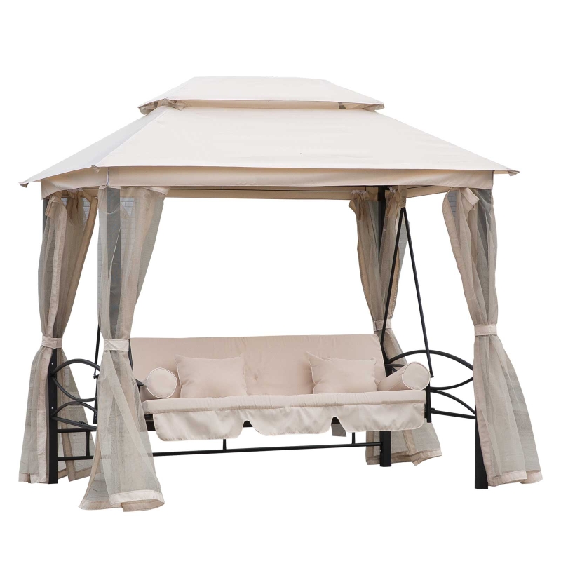 Best 2-in-1 Convertible Gazebo Swing Chair Bed W/Netting, 245Lx165Wx243H cm-Beige/Black - Image 12