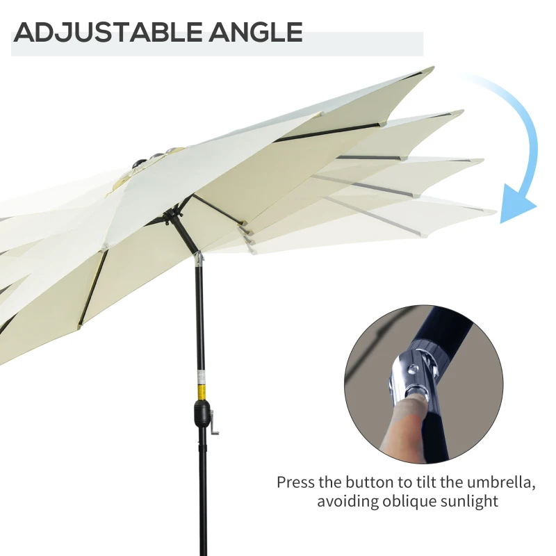 Best 3(m) Tilting Parasol Garden Umbrellas, Outdoor Sun Shade with 8 Ribs, Tilt and Crank Handle for Balcony, Bench, Garden, Beige - Image 4