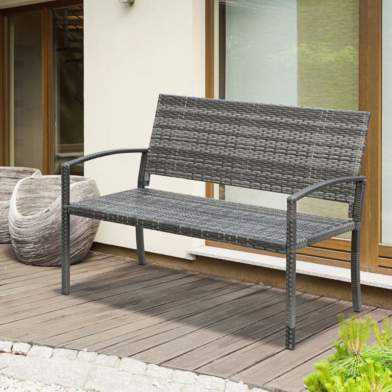 Best 2 Seater Poly Rattan Garden Bench, All Weather Wicker Garden Loveseat, Outdoor Seating Bench with 240 Load Capacity, Backrest and Armrests for Patio, Terrace, Balcony, Grey - Image 10