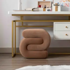Velvet Ottoman Pouffe Stool with S-Shape Wavy Design, No Assembly Required, Easy maintenance, 50×46×46 cm, Coffee