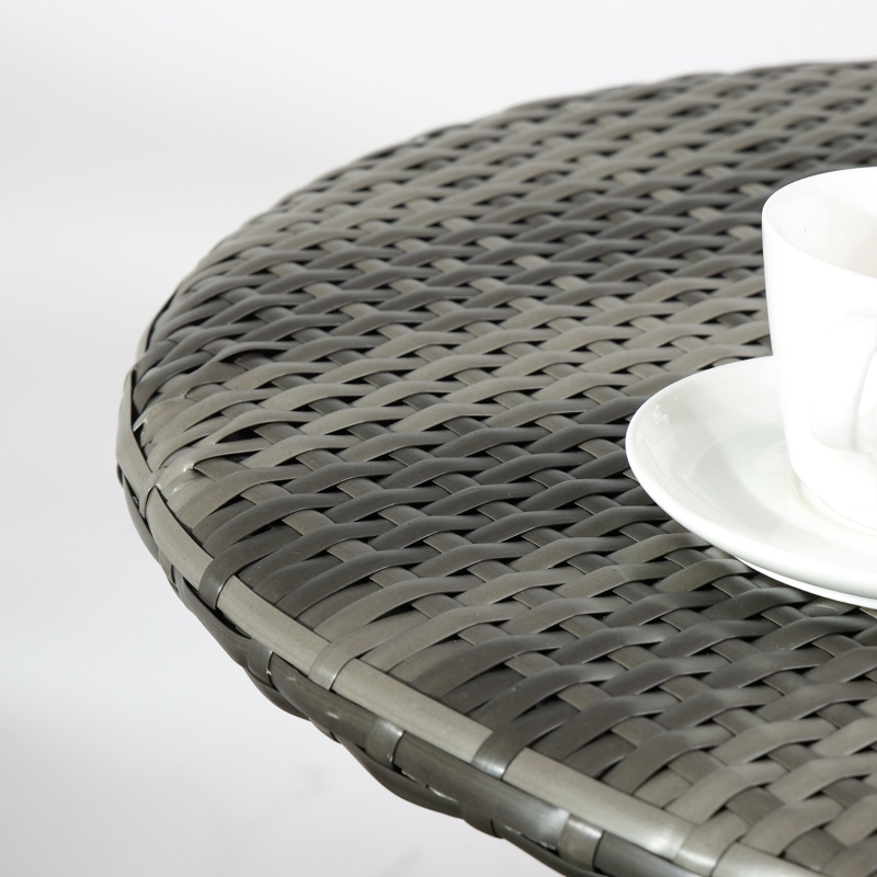 Best 3 Pieces Rattan Bistro Set, Wicker Folding Garden Furniture Set with Coffee Table and Chairs for Outdoor, Patio, Balcony, Grey - Image 9