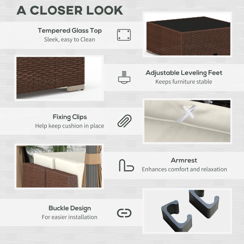 Best Seven-Piece Rattan Garden Set, with Glass-Top Table - Brown/Beige - Image 7