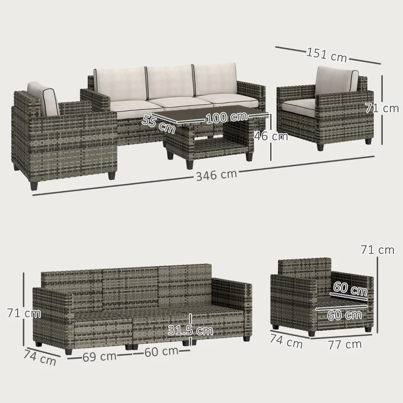 Best Six-Piece Modular Rattan Sofa Set - Light Grey - Image 3