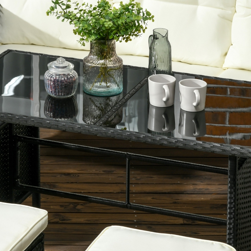 Best 5 Seater Rattan Garden Furniture Set, 2 Armchairs, 3-Seater Wicker Sofa, 2 Footstools and Glass Table, 6 Piece Patio Rattan furniture Sofa Sets with Cushions for Conservatory, White - Image 9