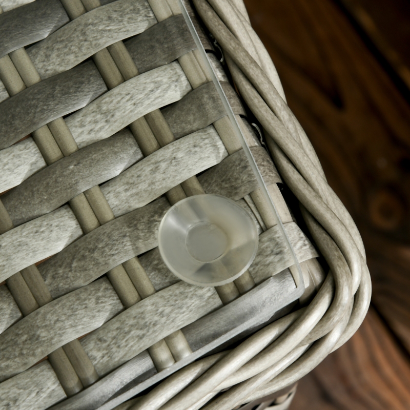 Best 3 Pieces Rattan Bistro Set, Wicker Garden Bistro Set, Glass Top Balcony Table and Chairs with Cushions for Outdoor, Patio, Balcony, Grey - Image 9