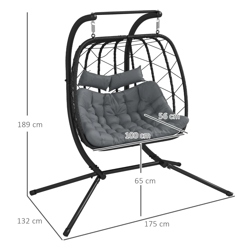 Best Two-Seater Steel Frame Hanging Egg Chair - Black - Image 3