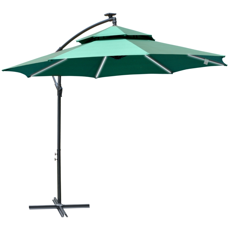 Best 3(m) Cantilever Banana Parasol Hanging Umbrella with Double Roof, LED Solar lights, Crank, 8 Sturdy Ribs and Cross Base for Outdoor, Garden, Patio, Green - Image 11