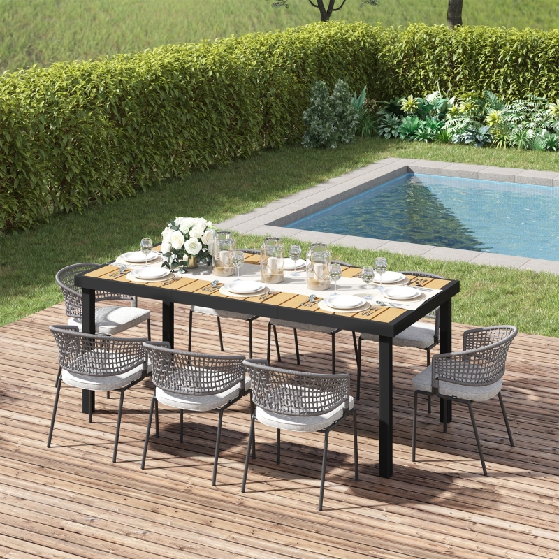 Best Aluminium Outdoor Garden Dining Table for 8 People, Faux Wood Top, for Garden, Patio, 190 x 90 x 74 cm, Natural - Image 10