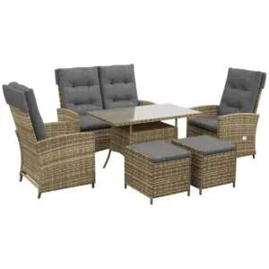 Best Six-Piece Rattan Garden Set, with Reclining Chairs - Grey