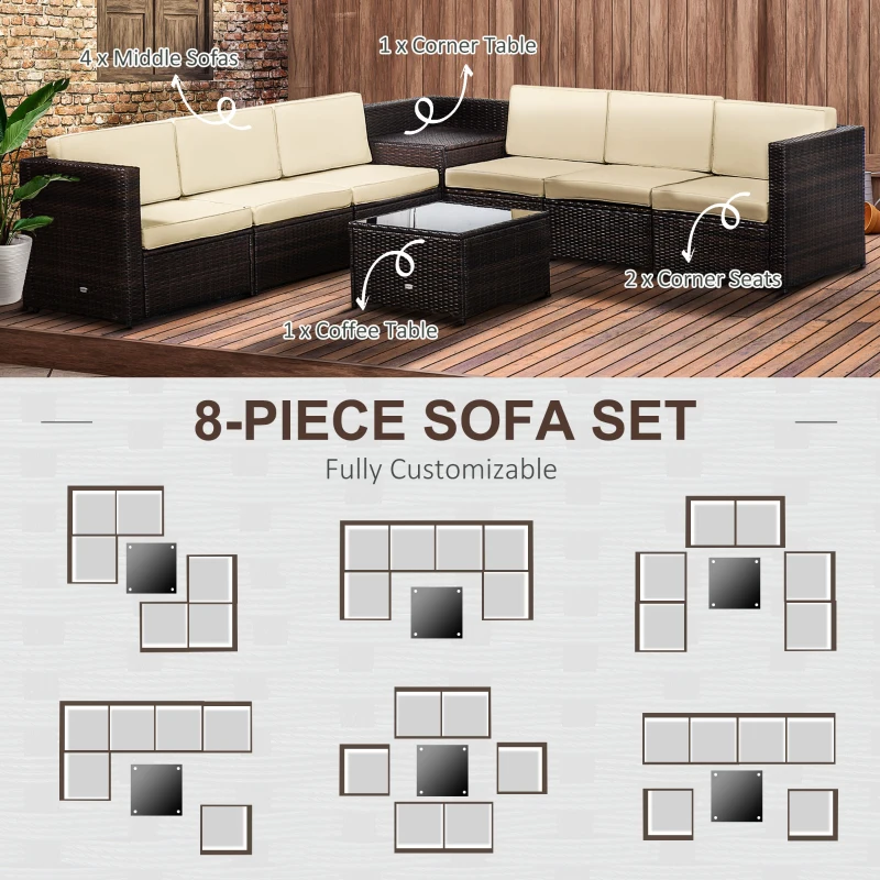 Best 6-Seater Rattan Sofa Furniture Set W/Cushions, Steel Frame-Brown - Image 6