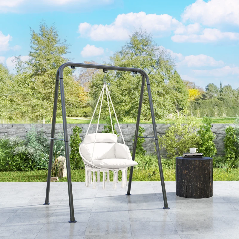 Best Hanging Chair Outdoor Hammock Chair with Soft Cushion, Cotton Rope Boho Style Swing Chair, Hanging Garden Swing Seat for Indoor Outdoor, Cream White - Image 2