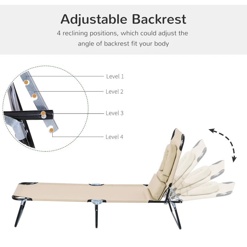 Best Outdoor Folding Sun Lounger with Face Hole, 4 Level Adjustable Backrest Reclining Garden Lounger, Garden Recliner Sunbed with 600 D Oxford Cloth Seat and Pillow for Beach, Beige - Image 4