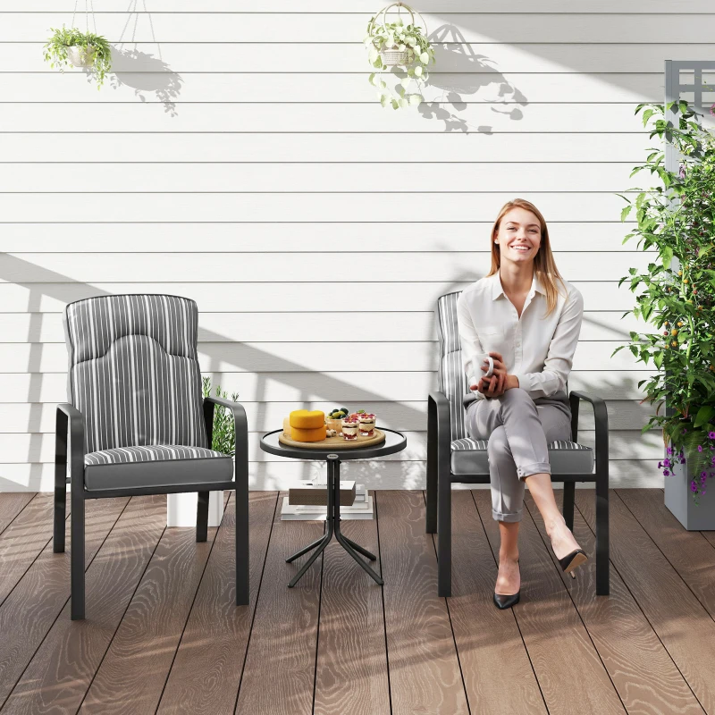 Best 3-Piece Patio Bistro Set, 5-Position Adjustable Recliner Garden Chairs and Tempered Glass Table, Garden Furniture Set with Cushions, High Back, Armrests, Metal Frame for Balcony Patio, Grey - Image 2