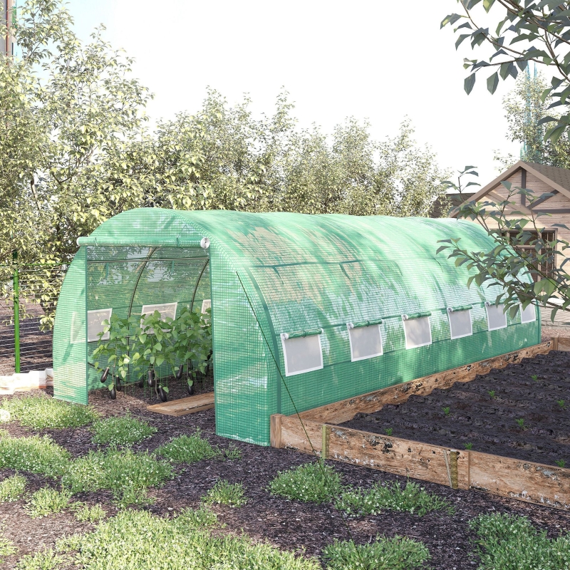 Best Polytunnel Greenhouse Walk-in Grow House Tent with Roll-up Sidewalls, Zipped Door and 12 Windows, 6x3x2m Green - Image 10