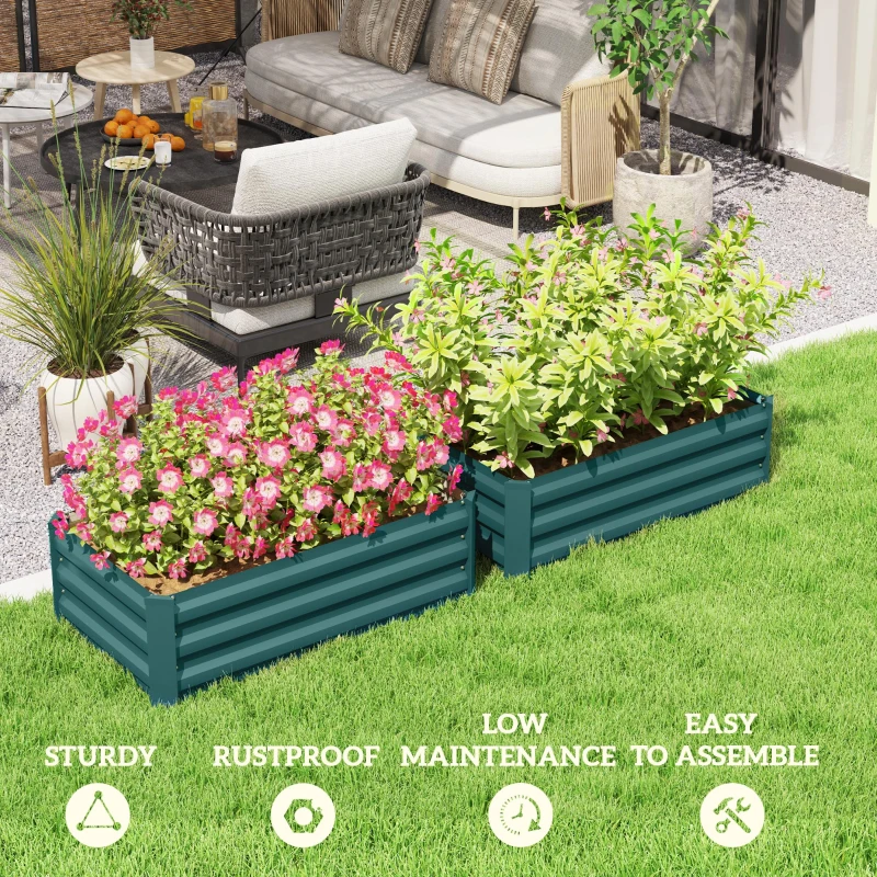 Best Set of Two 60 x 100cm Galvanised Steel Planters, Green - Image 7